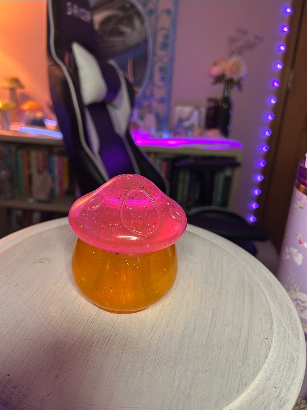 Pink & Orange Mushroom Glitter Jar